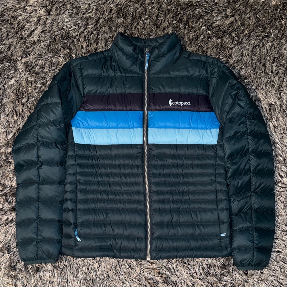Cotopaxi Women’s Fuego Dark Blue/Green and Light Blue Puffer Jacket